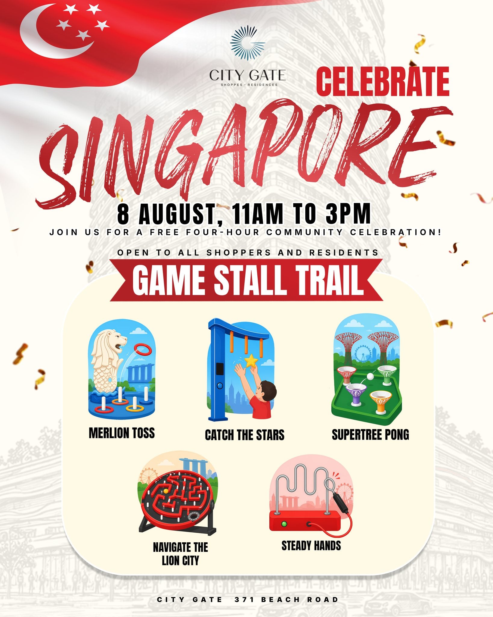 City Gate Celebrate Singapore artwork — 8 August, 11am to 3pm game stall trail